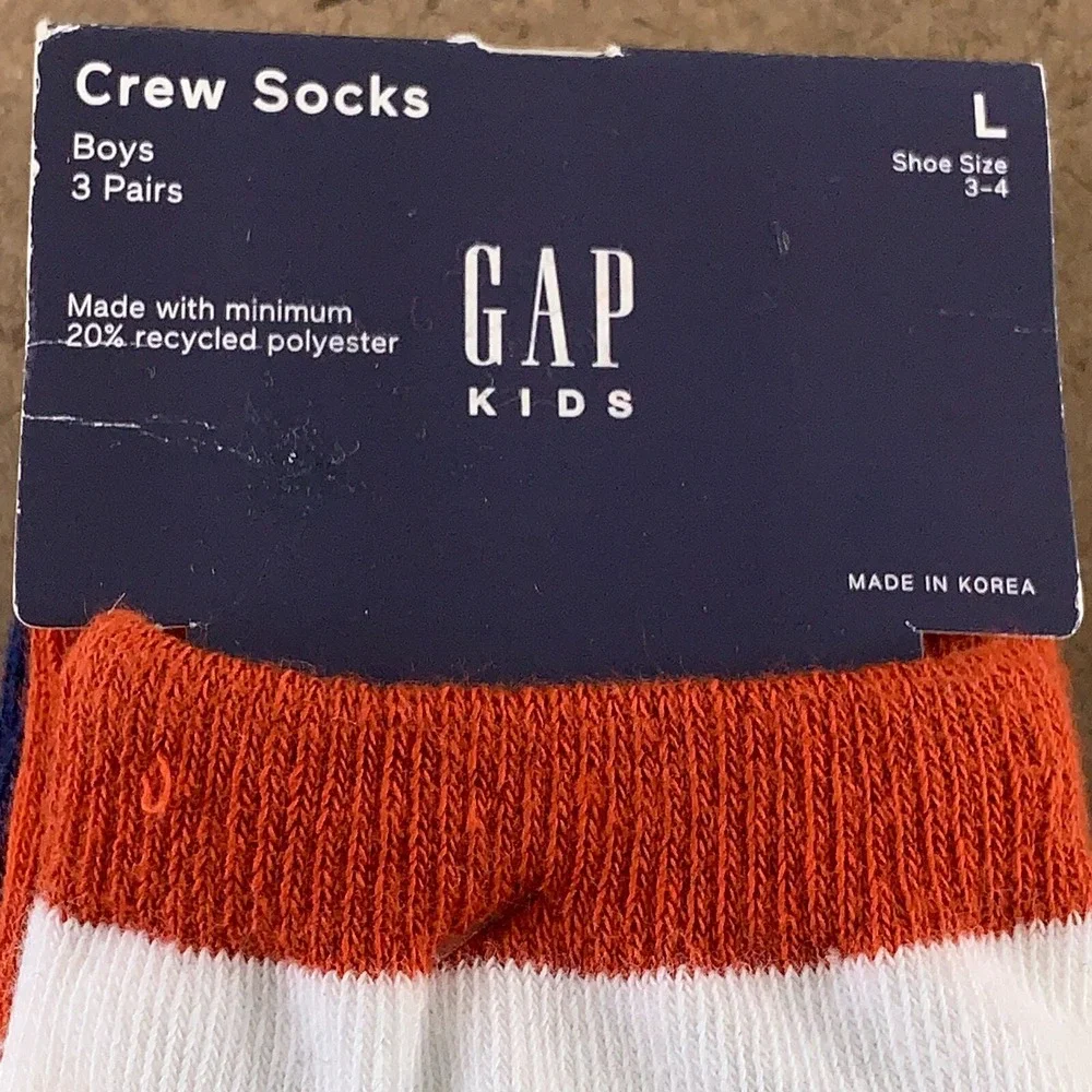 Gap Kids Boys Large Shoe Size 3-4 Navy Copper Surf Print 3 Pairs Crew Socks NWT